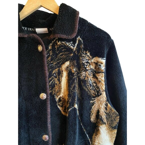 VINTAGE OUTBACK TRADING COMPANY FLEECE BUTTON UP HORSE THEME JACKET WOMENS LARGE - Picture 3 of 5